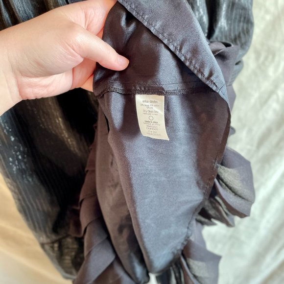 *LIKE NEW* ERICA DAVIES, Black Mixed Fabric Layered Hem Cocktail Dress - Picture 7 of 8